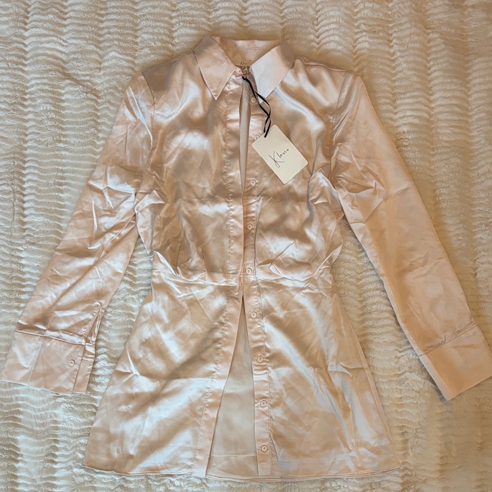 Women's Cream Satin Shirt Dress
